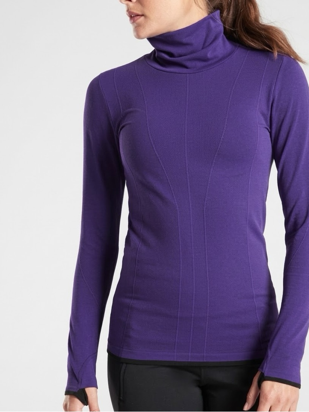 Athleta Flurry Downslope Turtleneck Top Large L Purple Base Layer Thumbholes